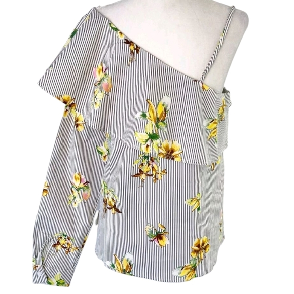 NWT Large Floral Striped One-Shoulder Top Lumiere Urban Outfitters Top - Picture 6 of 16
